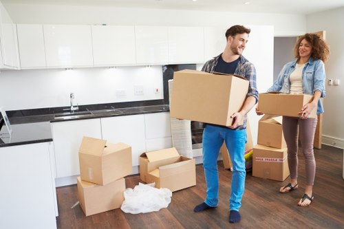 Boxes and furniture prepared for an urgent removal service in Ilford