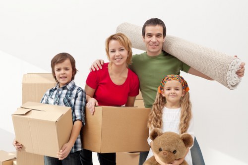 Moving van and packed boxes prepared for collection